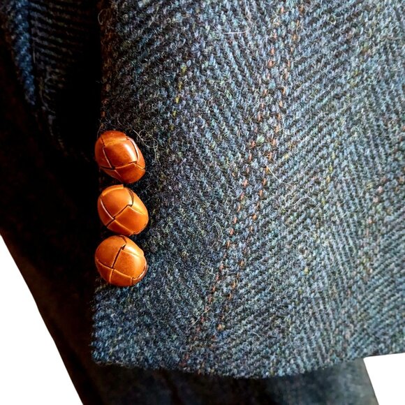 44R Vintage Mens Wool Blazer Suede Elbow Patches Dobbshire USA Herringbone 80's - Picture 6 of 9
